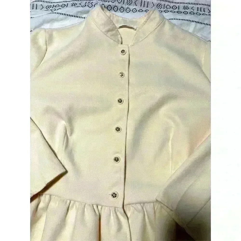 Yitemei Women's 2XL White Peplum Overcoat Stand Collar Ruffle Hem - Picture 3 of 12